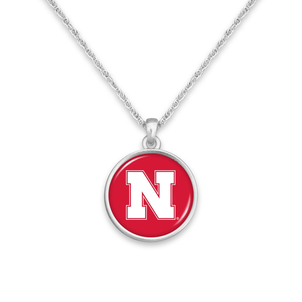 Officially Licensed NEBRASKA CORNHUSKERS Necklace - Pewter Charm Sterling Plated - University of Nebraska