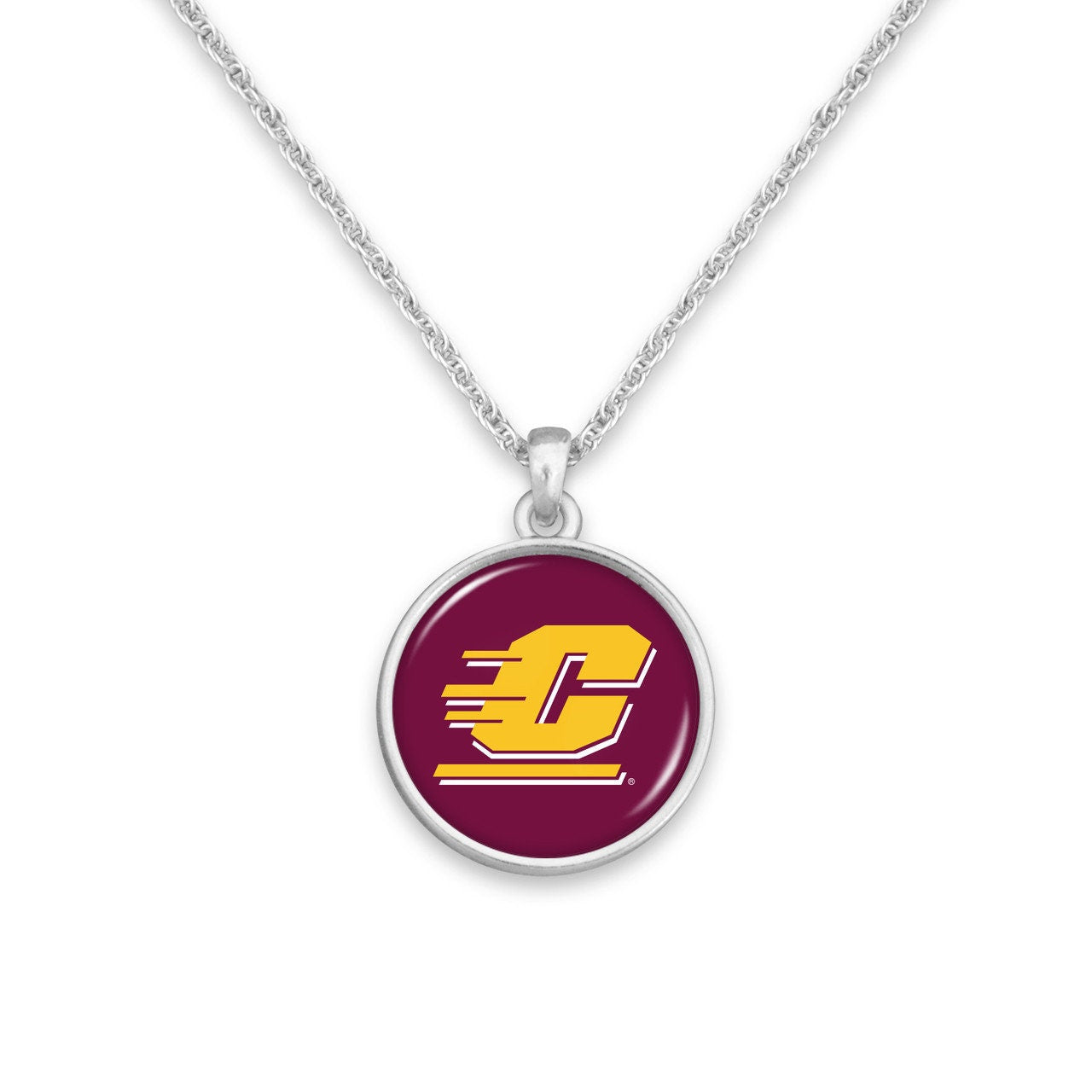 Officially Licensed CENTRAL MICHIGAN CHIPPEWAS Necklace - Pewter Charm Sterling Plated - Central Michigan University