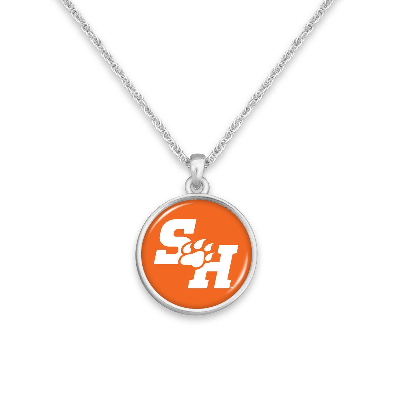 Officially Licensed SAM HOUSTON STATE Bearkats Necklace - Pewter Charm Sterling Plated - Sam Houston State University