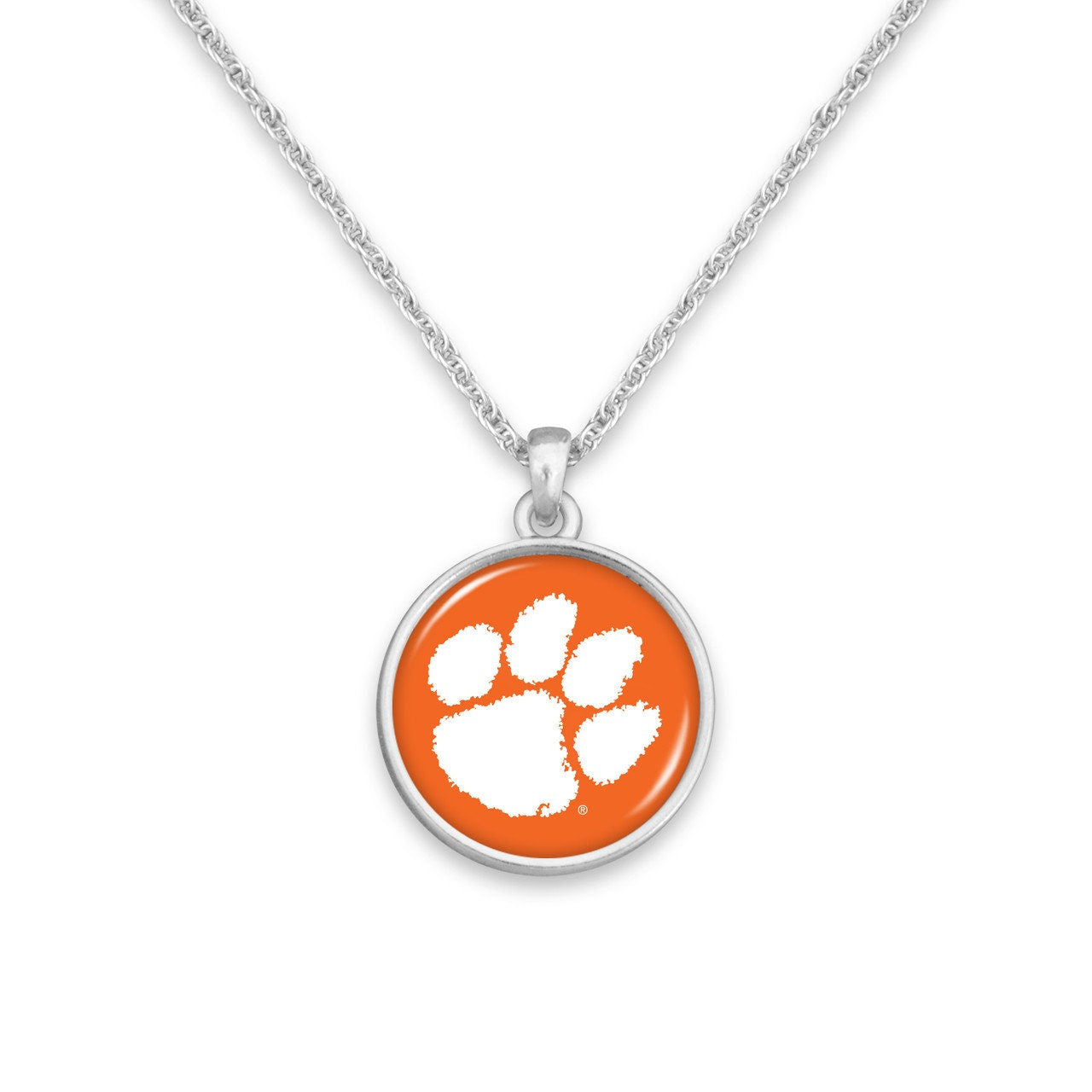 Officially Licensed CLEMSON TIGERS Necklace - Pewter Charm Sterling Plated - Clemson University