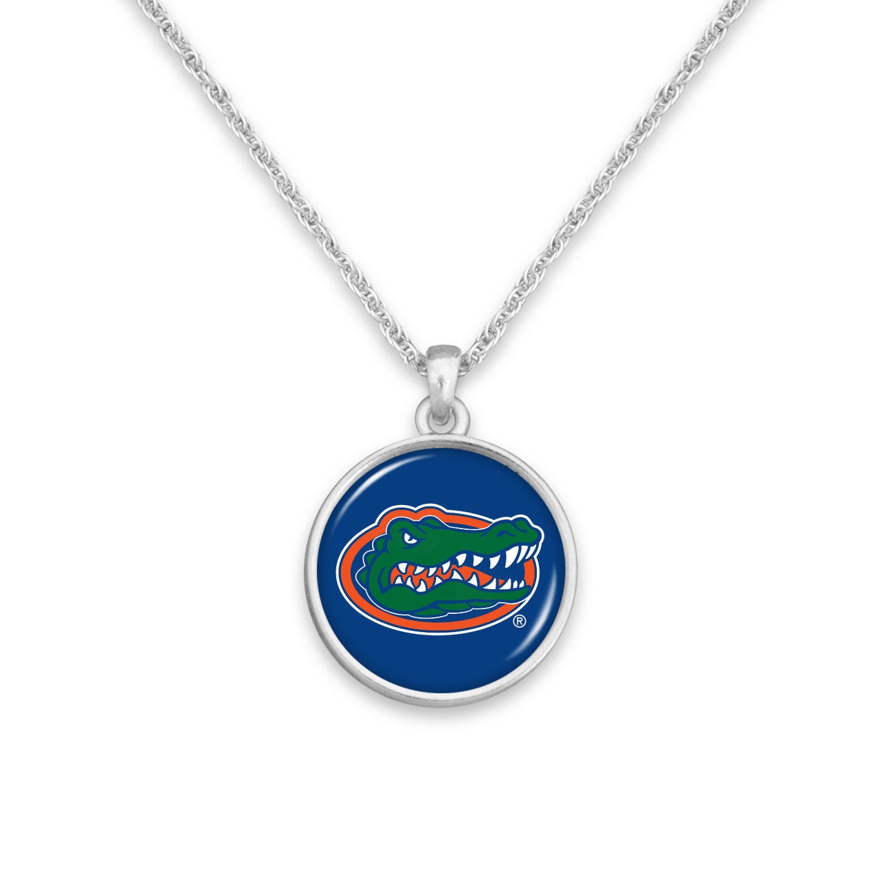 Officially Licensed FLORIDA GATORS Necklace - Pewter Charm Sterling Plated - University of Florida