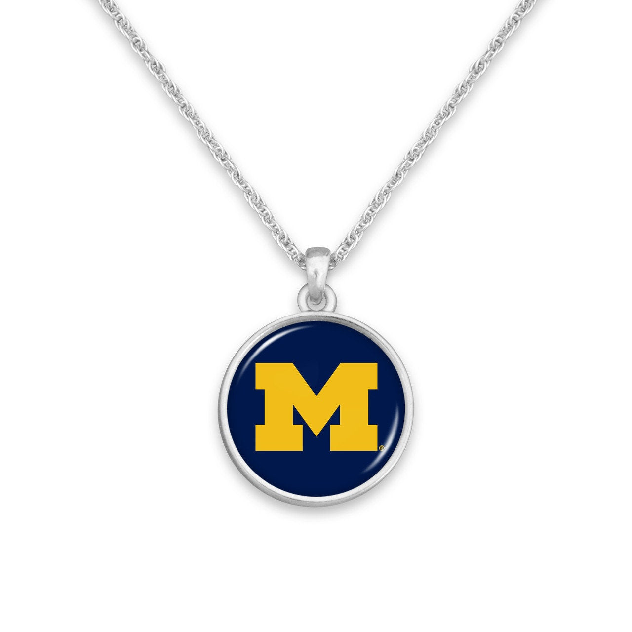 Officially Licensed MICHIGAN WOLVERINES Necklace - Pewter Charm Sterling Plated - University of Michigan