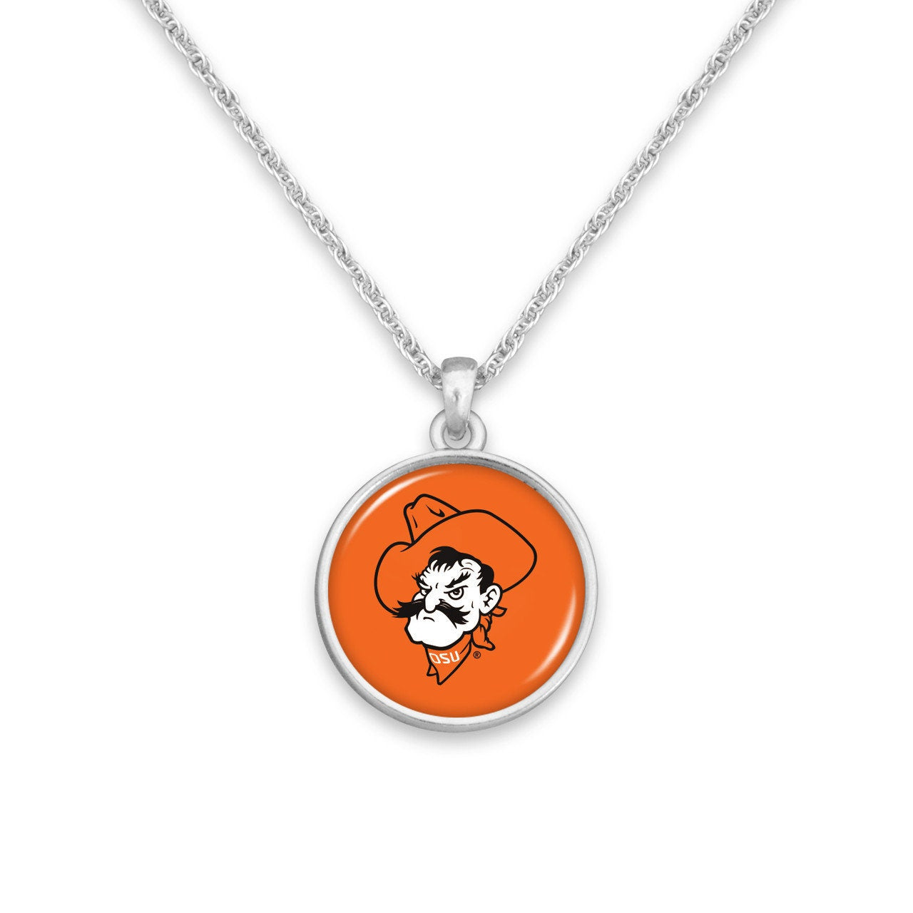 Officially Licensed OKLAHOMA STATE COWBOYS Necklace - Pewter Charm Sterling Plated - Oklahoma State University