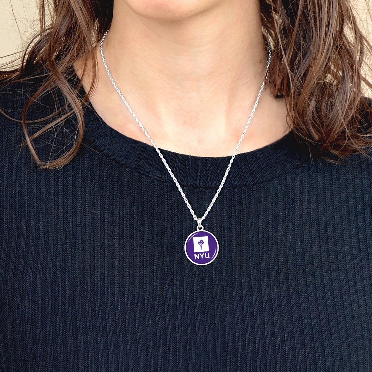 Officially Licensed NYU VIOLETS Necklace - Pewter Charm Sterling Plated - New York University NYU