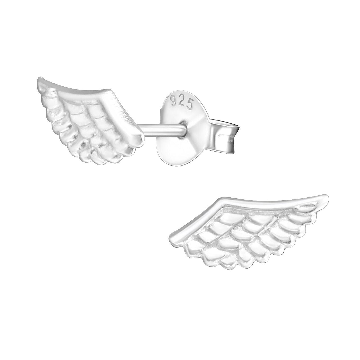 925 Sterling Silver Earrings Wings -  Ear Studs with Backing - Christian Angel Wings - Hypoallergenic Earrings