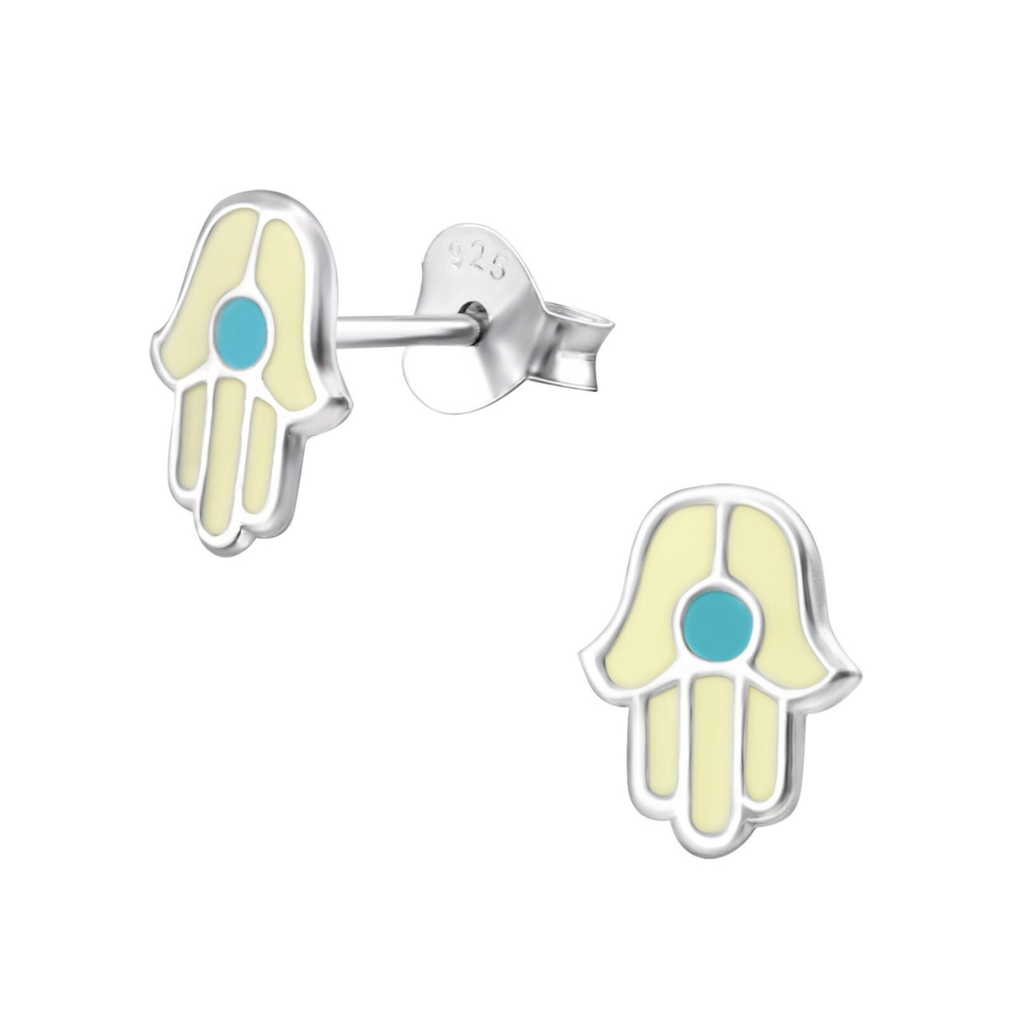 925 Sterling Silver Earrings Hamsa - Ear Studs with Backing - Hamsa Hand of Fatima - Hypoallergenic Earrings