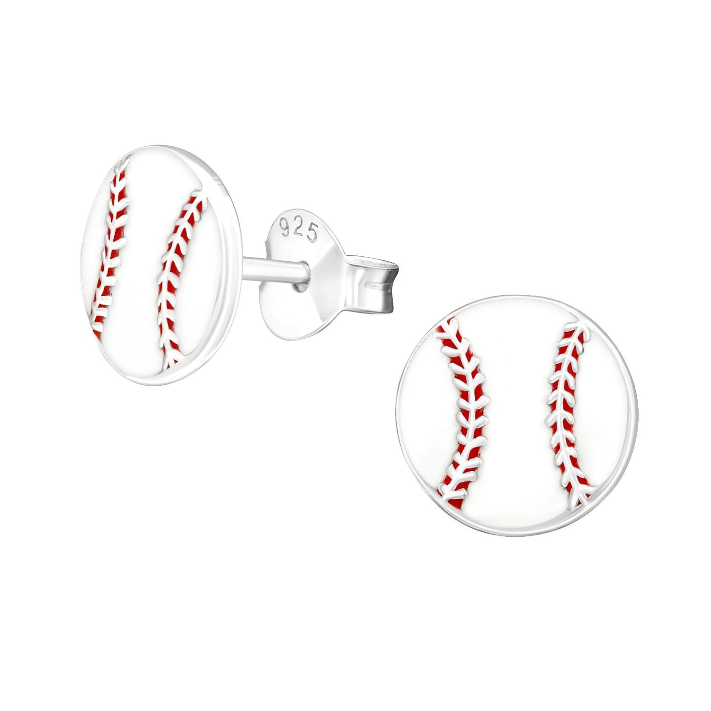 925 Sterling Silver Earrings Baseball - Ear Studs with Backing - Epoxy - Sports Baseball - Hypoallergenic Earrings
