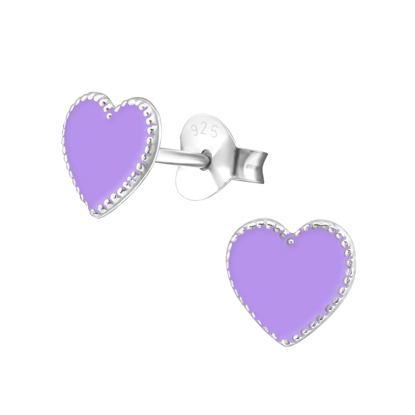 925 Sterling Silver Earrings Heart - Ear Studs with Backing - Epoxy - PURPLE HEARTS Love - Hypoallergenic Earrings - Gift Box Included