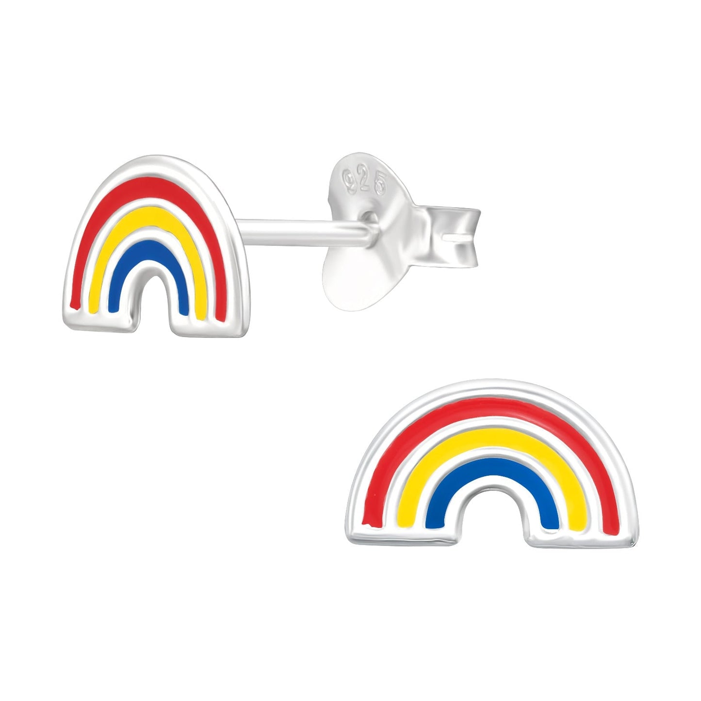 925 Sterling Silver Earrings Rainbow - Ear Studs with Backing - Epoxy - Hypoallergenic Earrings