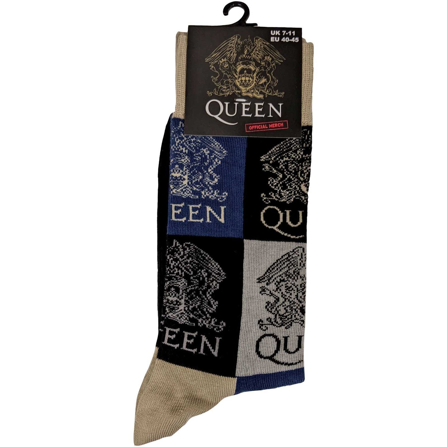QUEEN Socks - Queen Crest Blocks Unisex Ankle Socks - Men's Adult 8-12 - Officially Licensed Craft Costume Supply