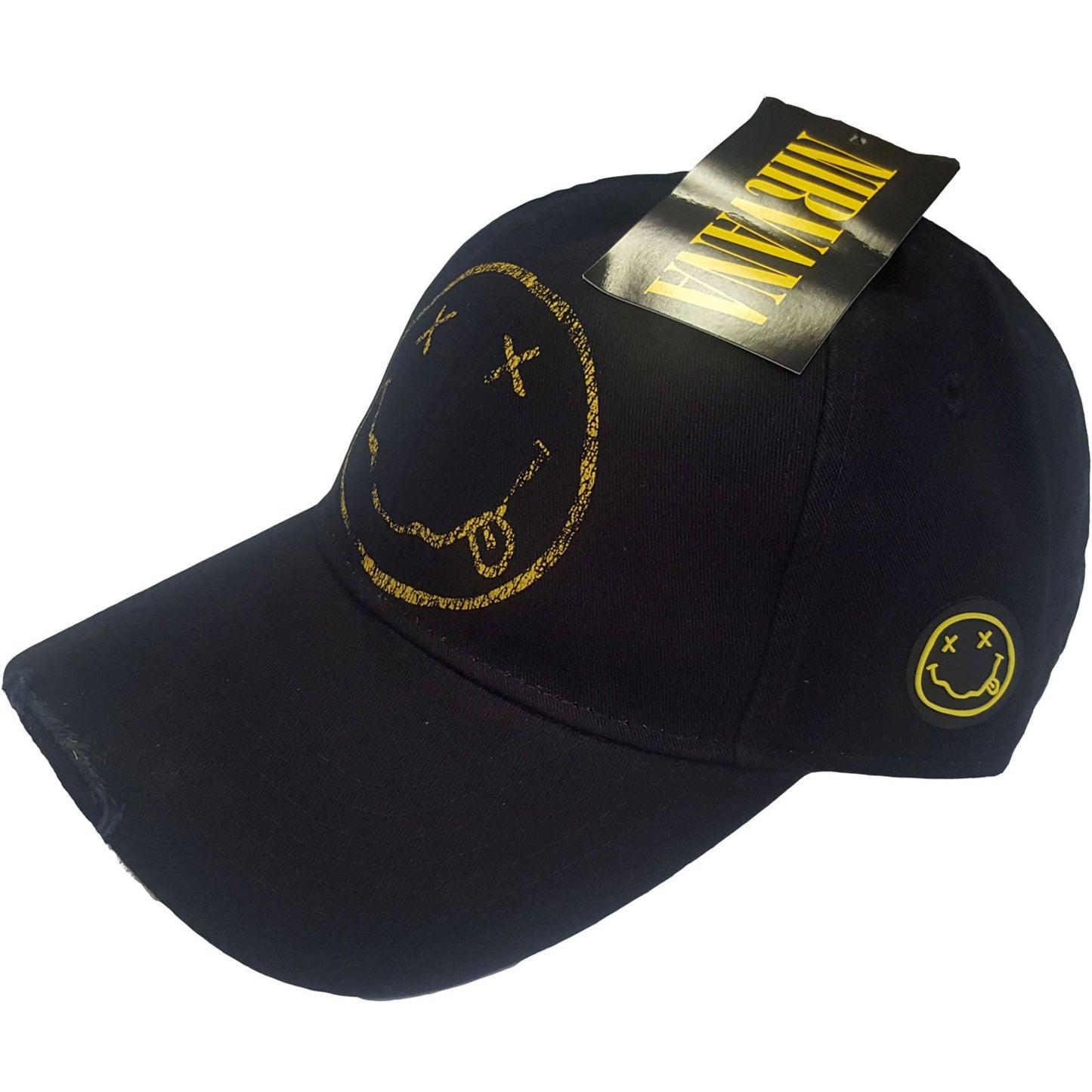 NIRVANA Unisex Cap Hat - Made to Order - Happy Face Logo Distressed Nirvana Adjustable Baseball Cap - Officially Licensed!