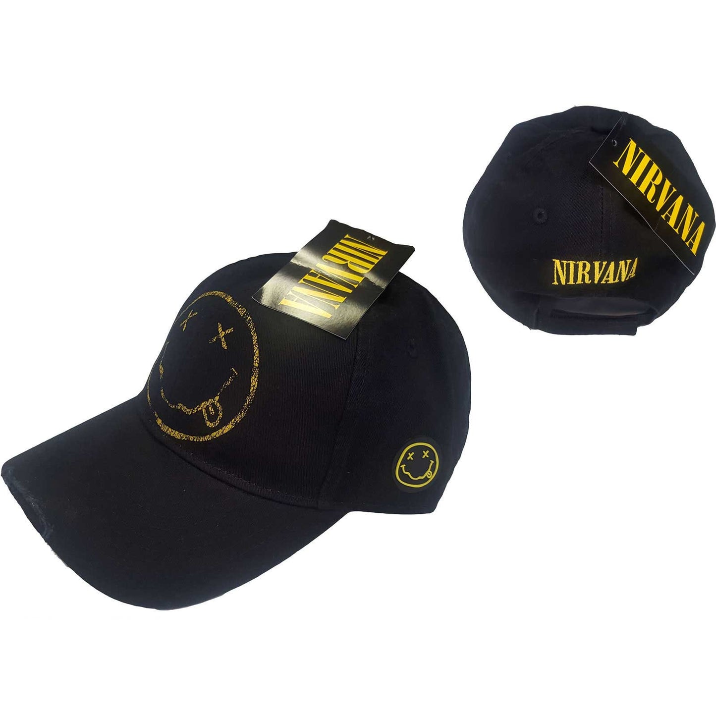 NIRVANA Unisex Cap Hat - Made to Order - Happy Face Logo Distressed Nirvana Adjustable Baseball Cap - Officially Licensed!