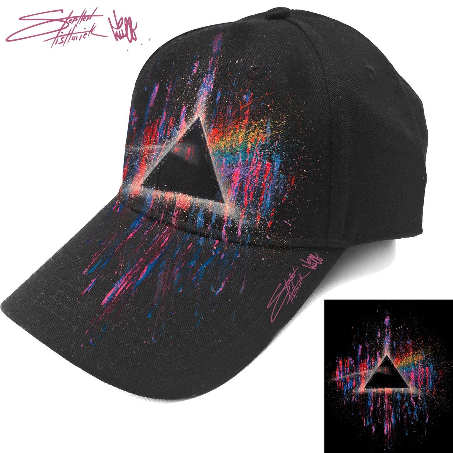 PINK FLOYD Unisex Cap Hat - Dark Side of the Moon Pink Floyd Splatter Adjustable Baseball Cap with DSOM Logo - Officially Licensed!
