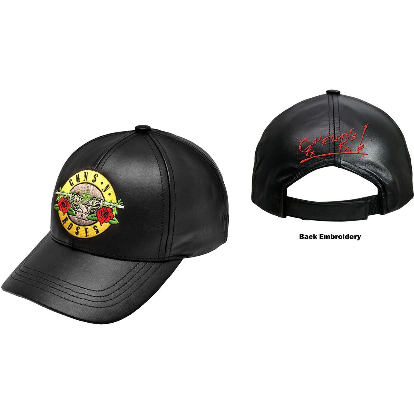 GUNS N' ROSES Unisex Cap Hat - GnFnRs Guns N' Roses Black Faux Leather Adjustable Baseball Cap - Officially Licensed!