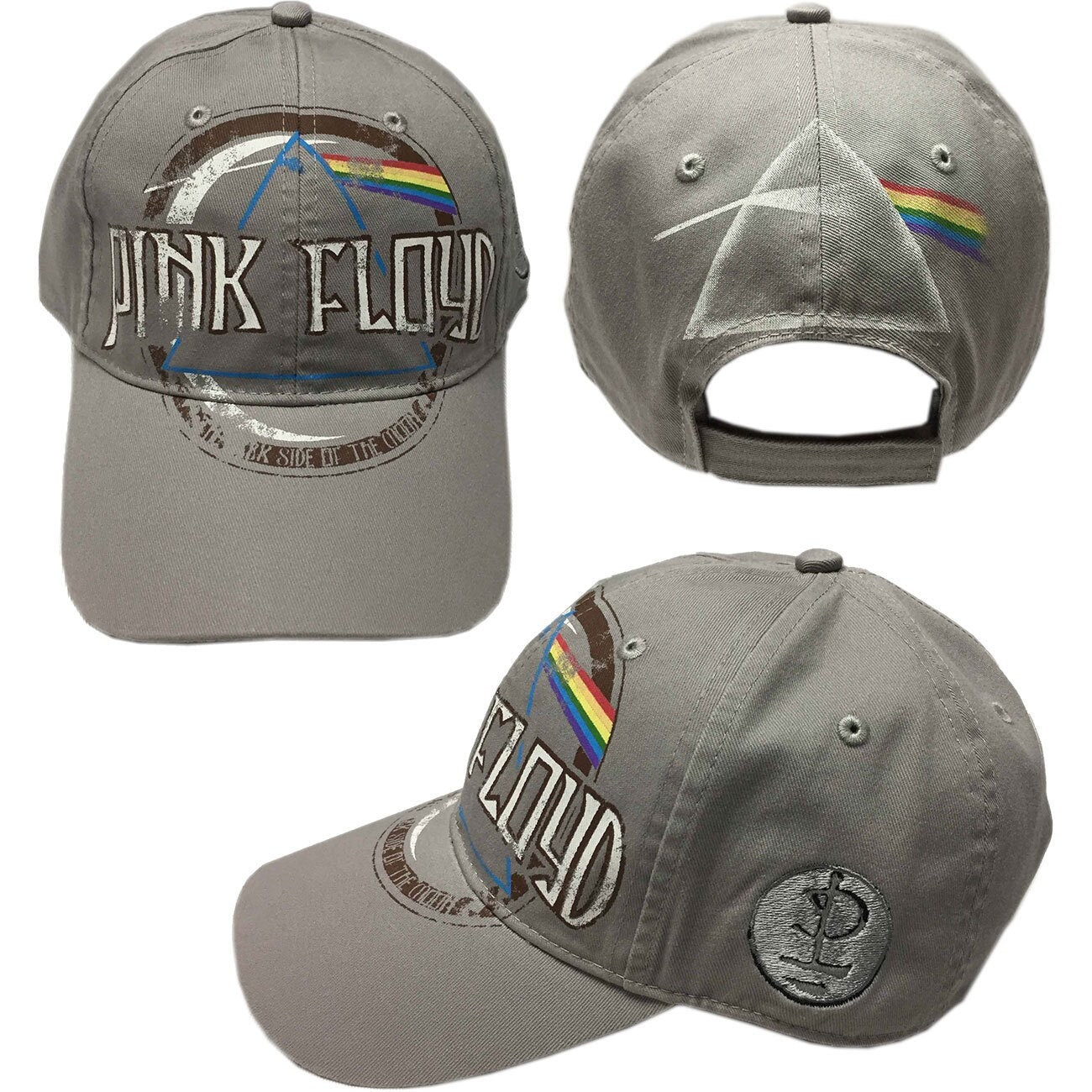 PINK FLOYD Unisex Cap Hat - Dark Side of the Moon Pink Floyd Distressed (Gray) Adjustable Baseball Cap with DSOM Logo - Officially Licensed!