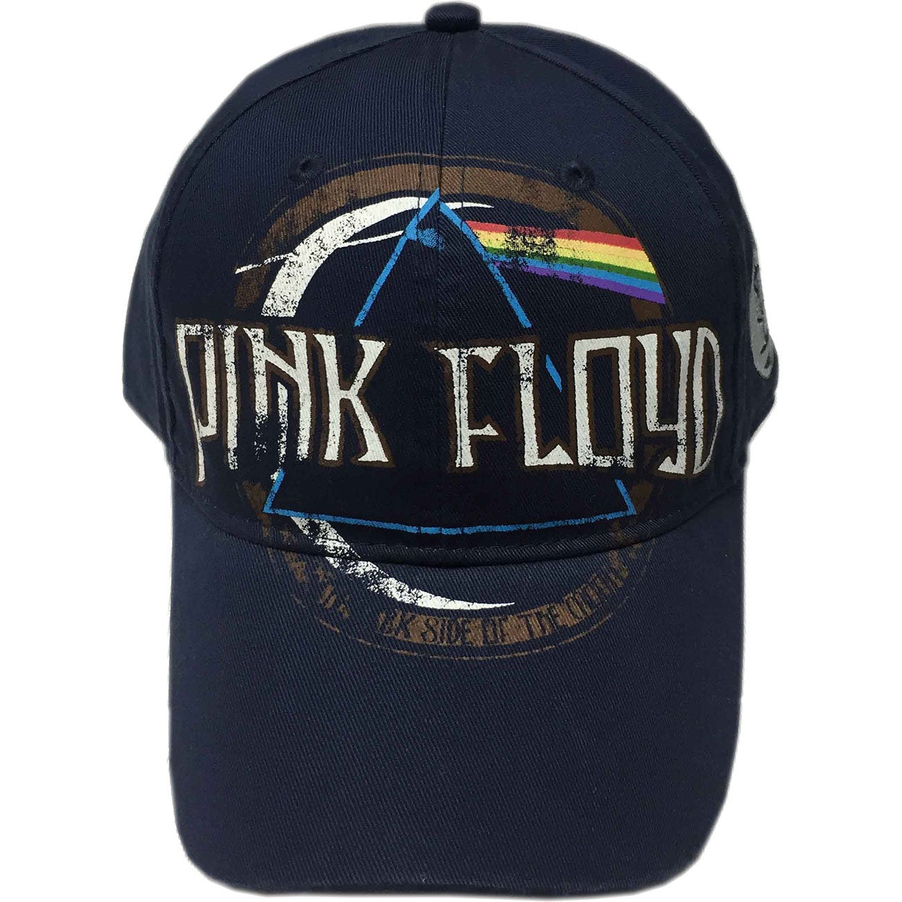 PINK FLOYD Unisex Cap Hat - Dark Side of the Moon Pink Floyd Distressed (Navy) Adjustable Baseball Cap with DSOM Logo - Officially Licensed!