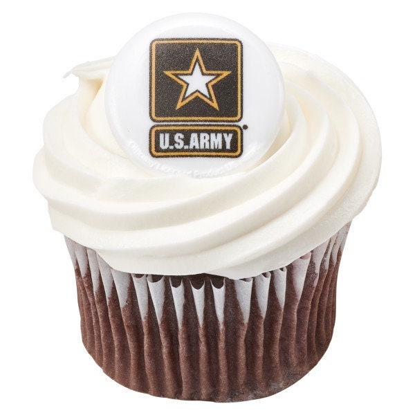 12 ARMY Cupcake Rings - United States Army Cake Toppers for Birthday Party Decoration Craft Supply