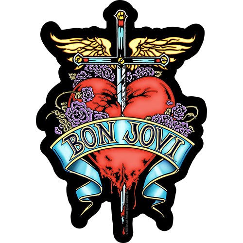 BON JOVI Heart & Dagger Sticker Decal - 3.7x5.25 Inch - Jon Bon Jovi American Rock Band Album Tour Vinyl Decal Sticker Craft Supply