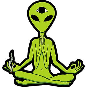 JSX Zen Alien Sticker Decal 4.6x5 Inch - Space Alien Zen Sitting Outerspace