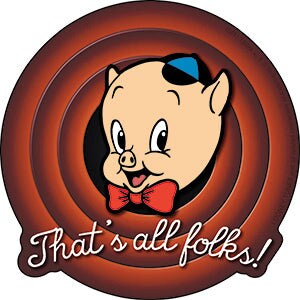 PORKY PIG That's All Folks! Sticker Decal - 4x4 Inch - Looney Tunes Cartoon Porky the Pig Vinyl Sticker Decal Craft Supply
