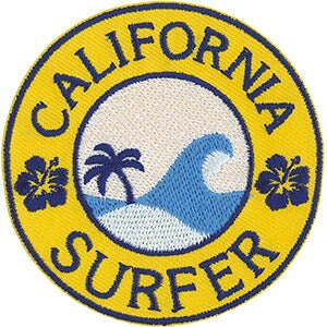 California Surfer Patch - 3 Inch Round - Embroidered Patch Applique Craft Supply