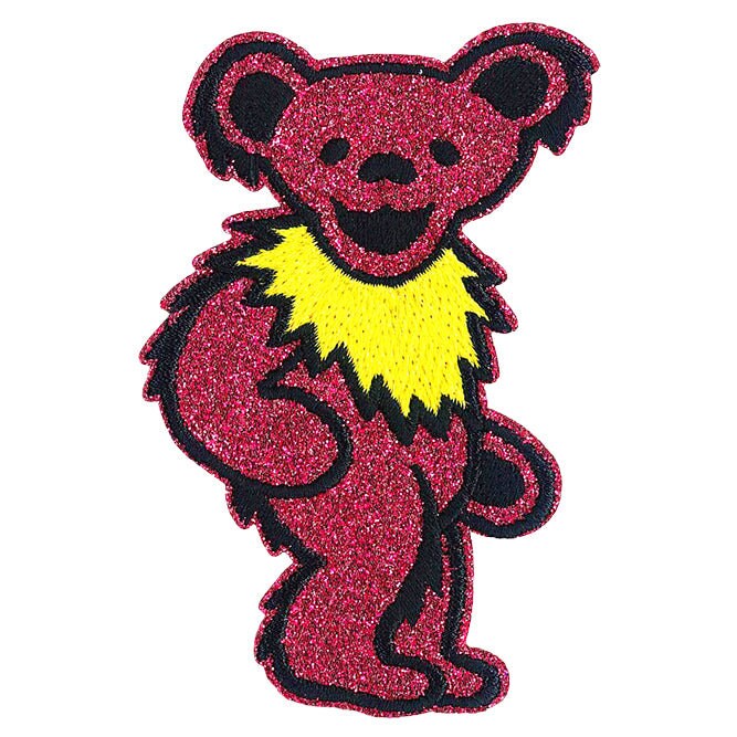 GRATEFUL DEAD Pink Dancing Bear Patch - 2.75x4 Inch - Glitter Embroidered Rock Band Patch Applique Craft Supply