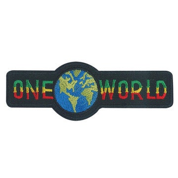ONE WORLD Patch - 4.4x1.7 Inch - Jamaican Reggae Rastafari Embroidered Music Patch Applique Craft Supply