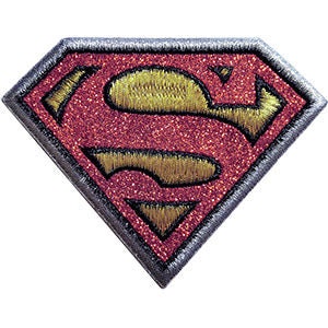 SUPERMAN Logo Gold Glitter Patch - 3.6x2.75 Inch - Shield DC Comics Embroidered Patch Applique Craft Supply