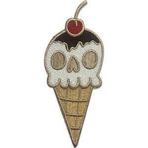Skull Ice Cream Cone Patch - 1.7x4 Inch - Embroidered Patch Applique Craft Supply