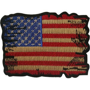 Tattered US Flag Patch - 3.4x2.7 Inch - Embroidered Patch Applique Craft Supply