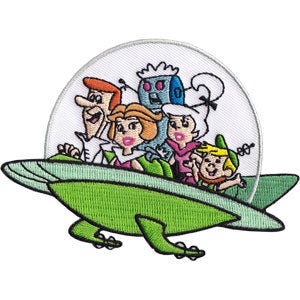 THE JETSONS Family Ship Patch - 4x3 Inch - Hanna Barbera George Jane Judy Rosie Animation Series Embroidered Patch Applique Craft Supply