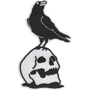 Raven On Skull Patch - 2.25x3.75 Inch - Skeleton Birds Embroidered Patch Applique Craft Supply