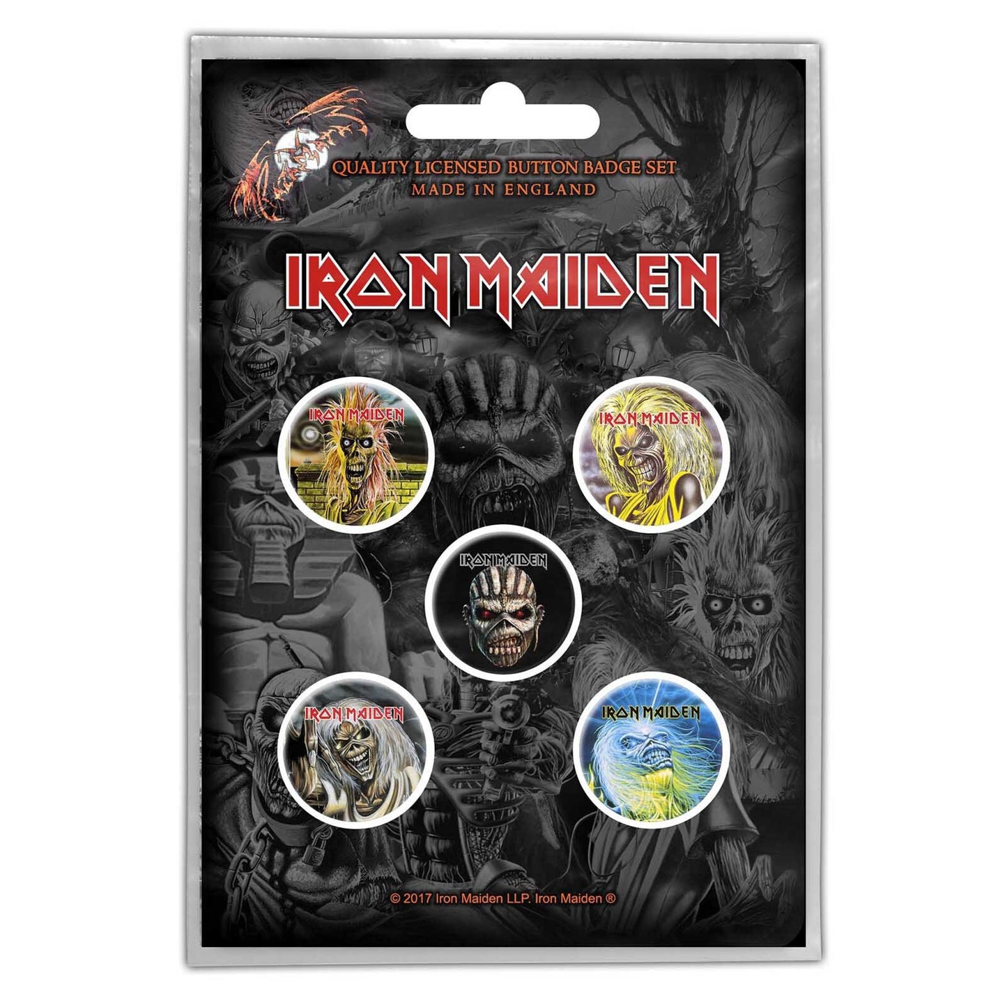 IRON MAIDEN Button Badge 5 Piece Set - Each Badge Approx 1 Inch - Iron Maiden Faces of Eddie - Pinback Badge Button Pack Set