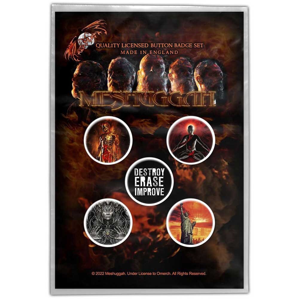 MESHUGGAH Button Badge 5 Piece Set - Each Badge Approx 1 Inch - Meshuggah Immutable - Pinback Badge Button Pack Set