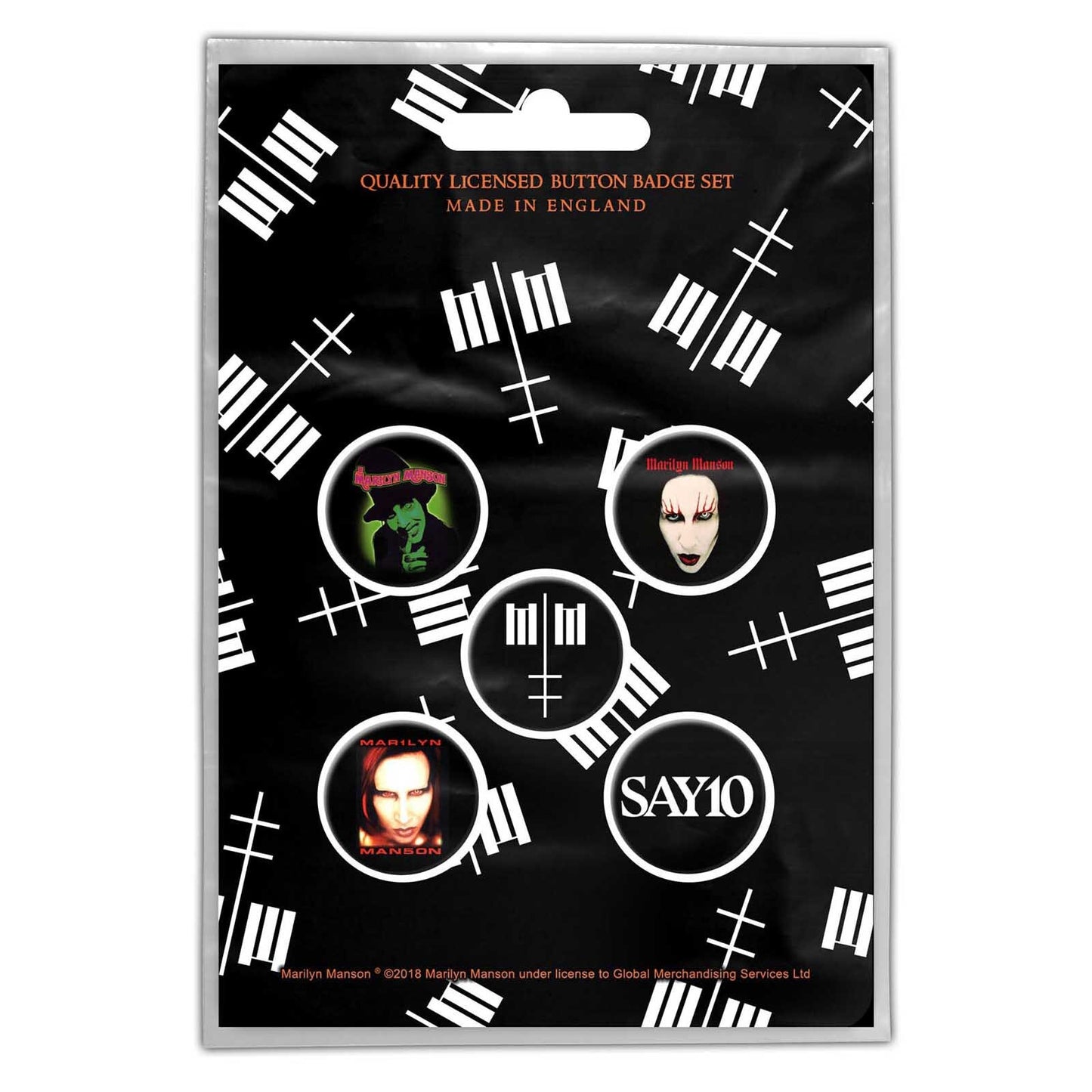 MARILYN MANSON Button Badge 5 Piece Set - Each Badge Approx 1 Inch - Marilyn Manson Cross Logo - Pinback Badge Button Pack Set