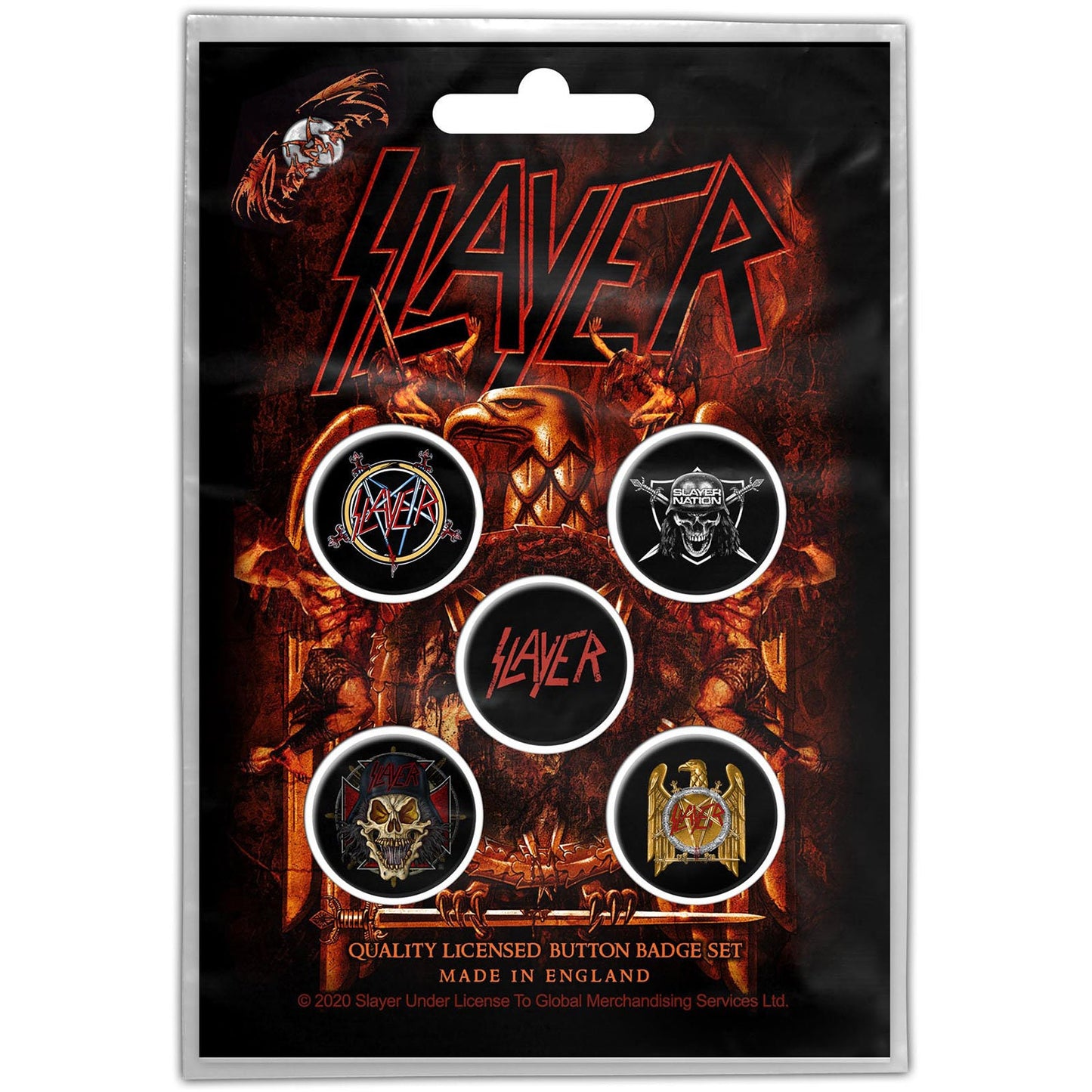 SLAYER Button Badge 5 Piece Set - Each Badge Approx 1 Inch - Slayer Eagle - Pinback Badge Button Pack Set