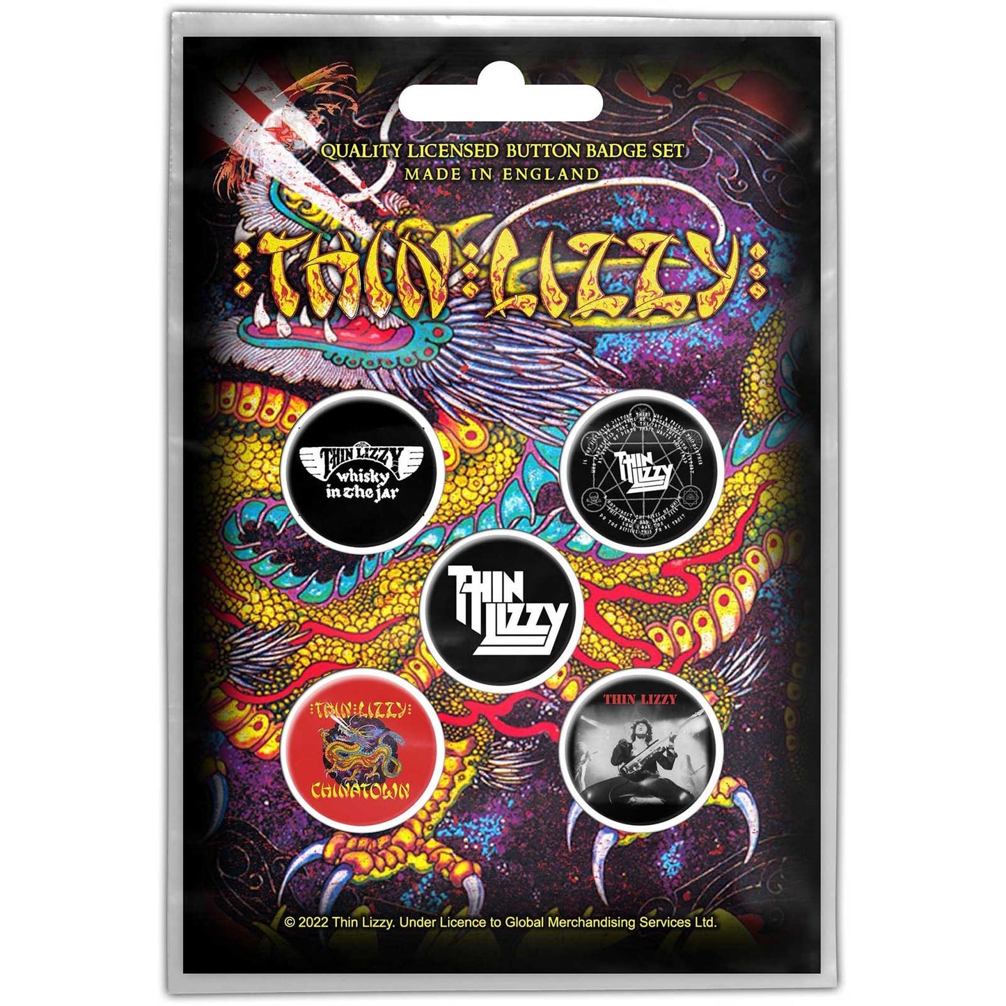 THIN LIZZY Button Badge 5 Piece Set - Each Badge Approx 1 Inch - Thin Lizzy Chinatown - Pinback Badge Button Pack Set