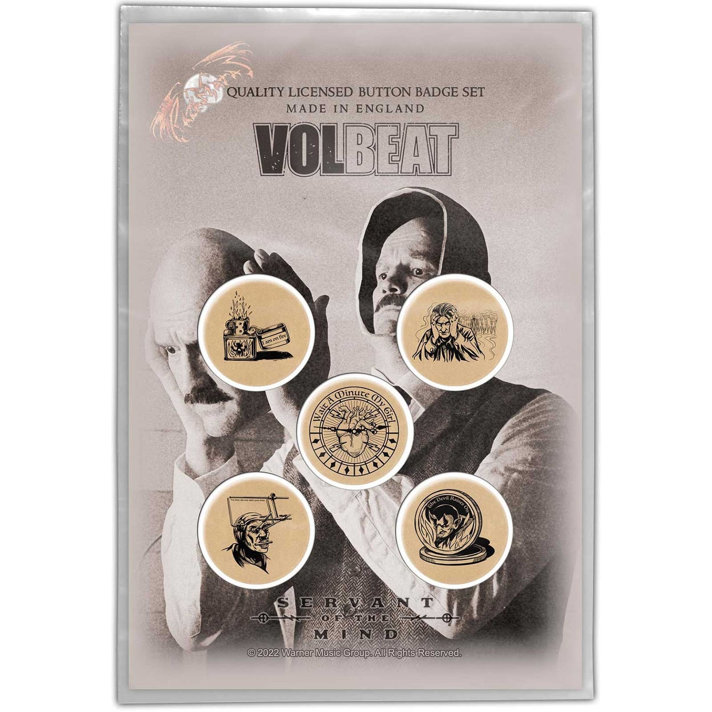 VOLBEAT Button Badge 5 Piece Set - Each Badge Approx 1 Inch - Volbeat Servant Of The Mind - Pinback Badge Button Pack Set