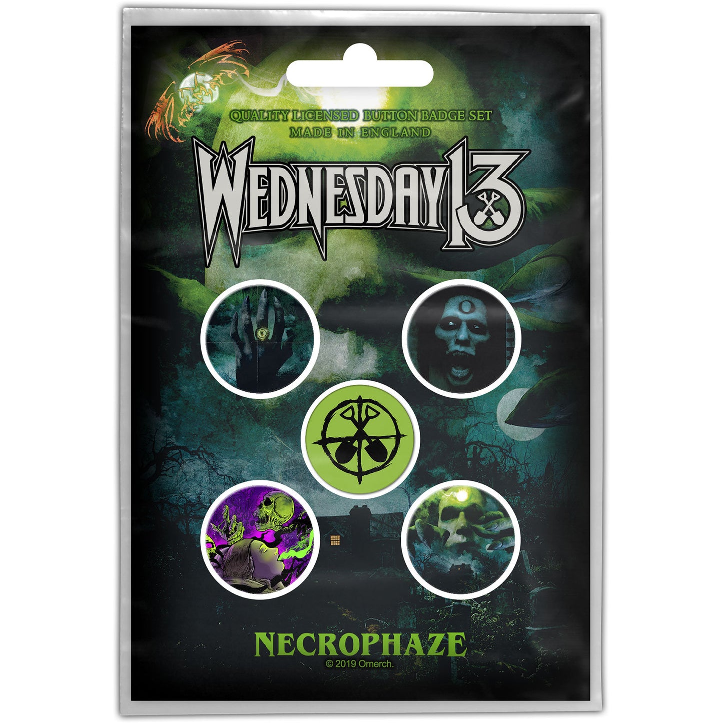 WEDNESDAY 13 Button Badge 5 Piece Set - Each Badge Approx 1 Inch - Wednesday 13 Necrophaze - Pinback Badge Button Pack Set - Craft Supply
