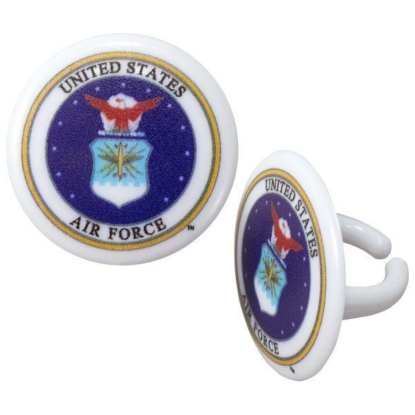 12 AIR FORCE Cupcake Rings - United States Air Force USAF Cake Toppers for Birthday Party Decoration Craft Supply