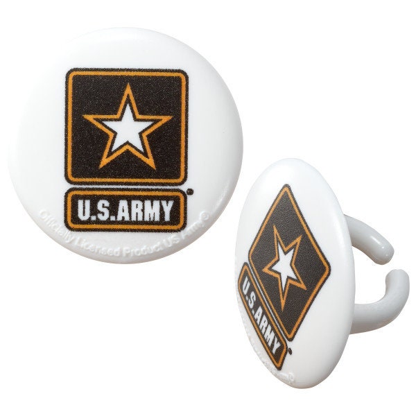 12 ARMY Cupcake Rings - United States Army Cake Toppers for Birthday Party Decoration Craft Supply