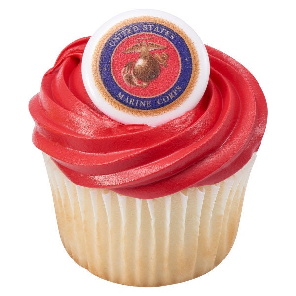 12 MARINES Cupcake Rings - United States Marines USMC Cake Toppers for Birthday Party Decoration Craft Supply