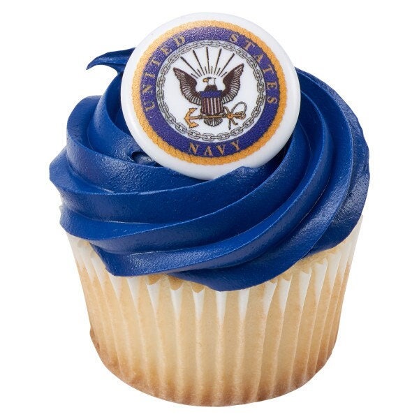 12 NAVY Cupcake Rings - United States Navy USN Cake Toppers for Birthday Party Decoration Craft Supply