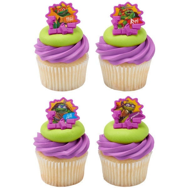 Teenage Mutant Ninja Turtles Cupcake Rings (12) TMNT Turtle Power Cake Toppers Birthday Party Decoration Picks Shredder Craft Supply