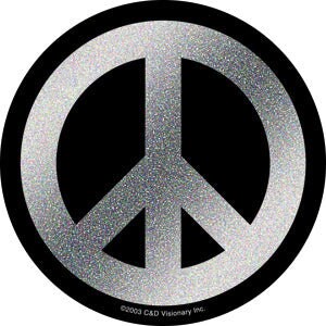 Peace Round Glitter Sticker -  4 Inch - Peace And Love Hippie Love Black and Silver