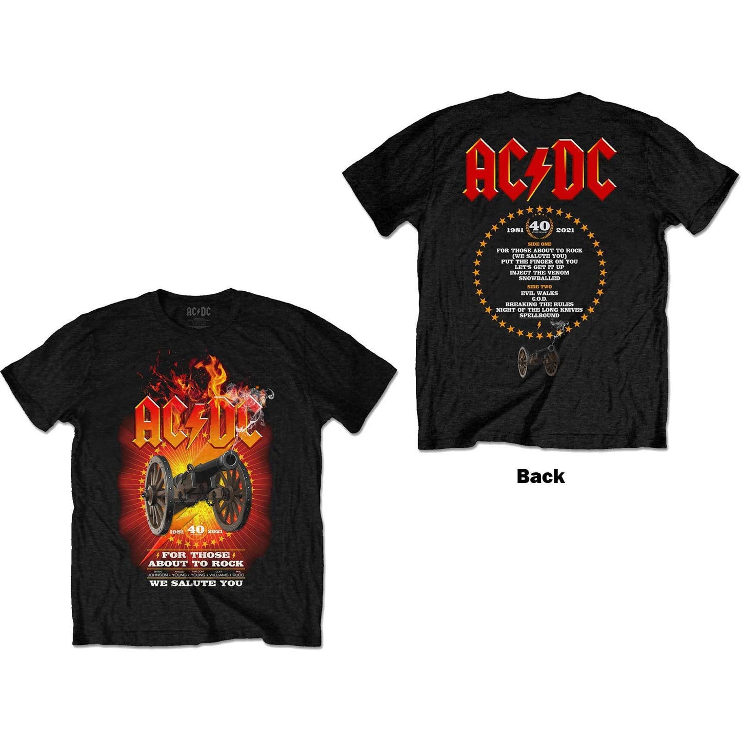AC/DC About To Rock 40th Flaming T-Shirt Unisex - Made to Order - Front/Back Design T-Shirt For Men and Women - Music Rock Band Shirt