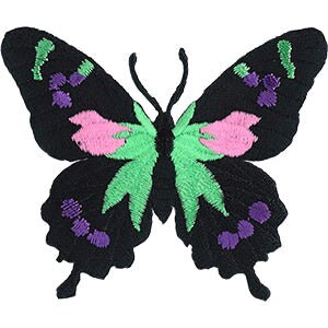 Black & Neon Butterfly Patch - 3x2.6 Inch - Embroidered Patch Applique Craft Supply