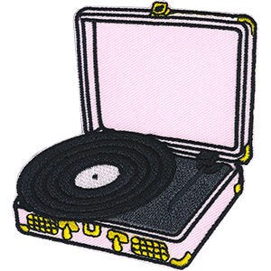 Pink Record Player Patch - 3.2x3.5 Inch – Vinyl Record Turntable Embroidered Patch Applique Craft Supply