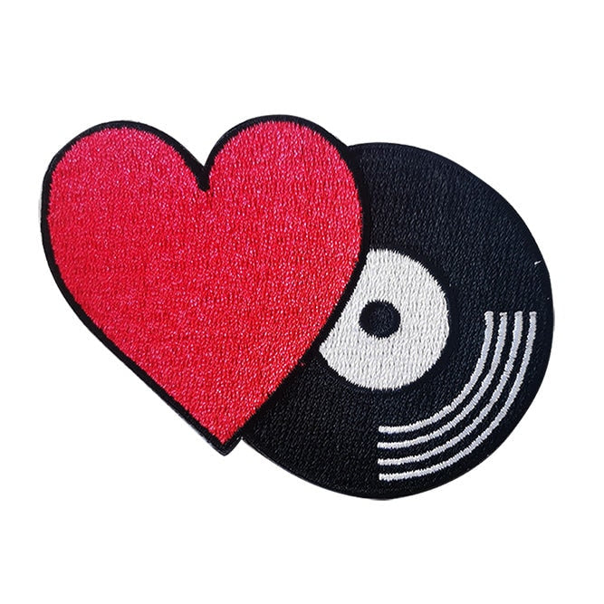 Heart & Record Patch - 2.7x3 Inch - Love Vinyl Records Embroidered Patch Applique Craft Supply