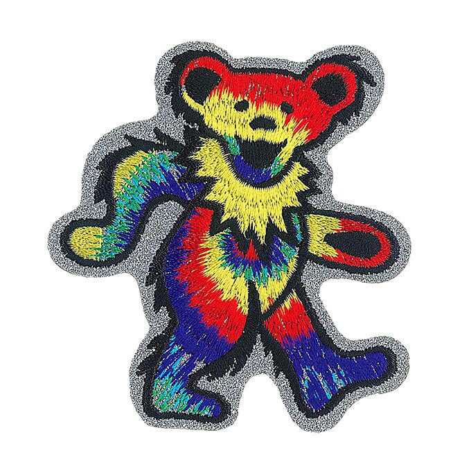 GRATEFUL DEAD Tie Dye Bear Patch - 3.5x4 Inch - Glitter Embroidered Rock Band Patch Applique Craft Supply